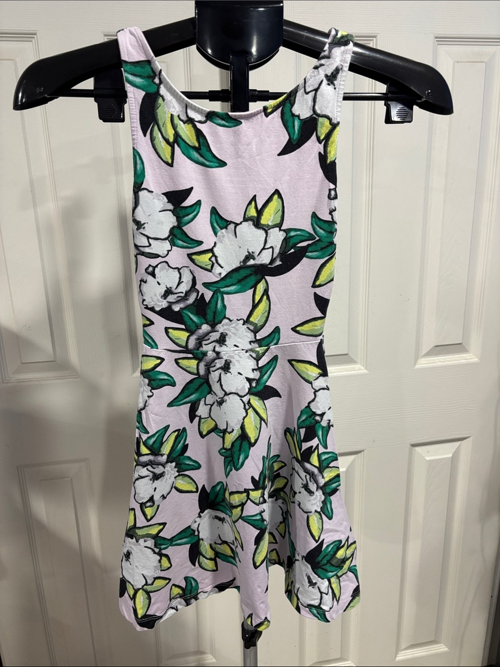 Divided Lilac Floral Mini Dress with Green Leaves
